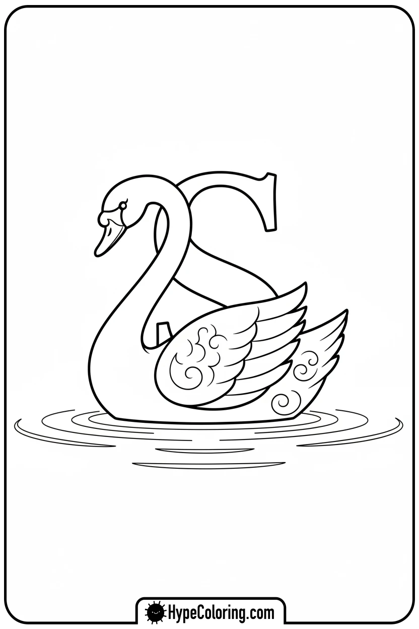 elegant-s-swan-floating-on-water - letter s coloring pages