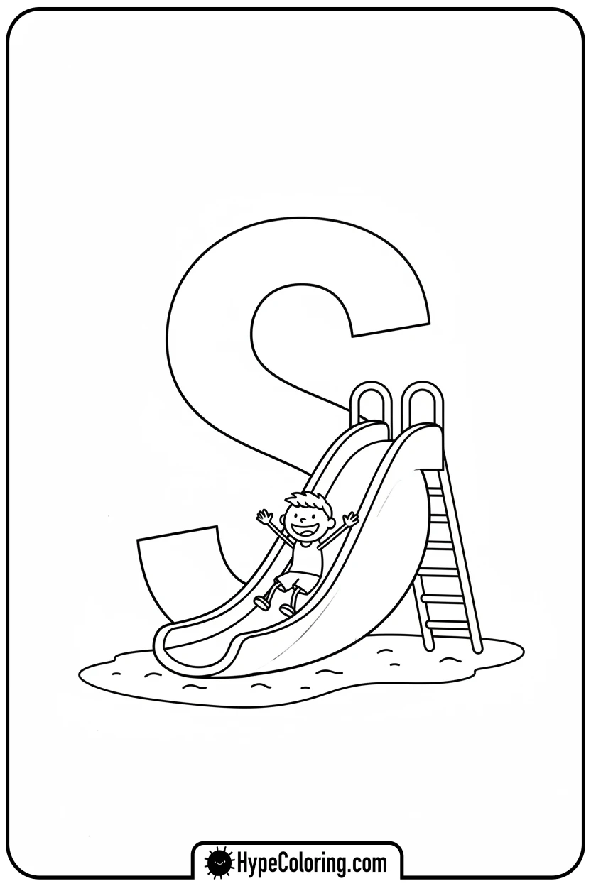 child-joyfully-sliding-down-s-slide - letter s coloring pages