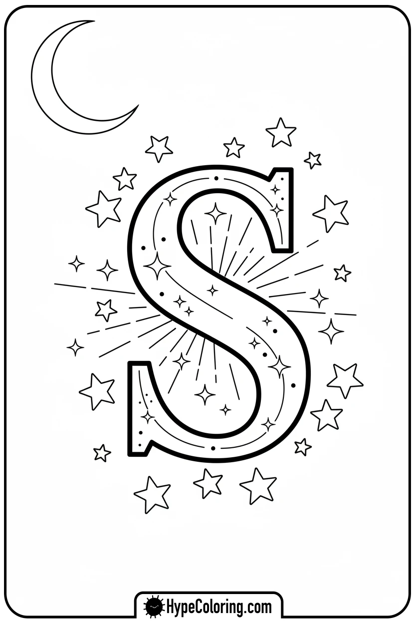 twinkling-s-star-in-night-sky - letter s coloring pages