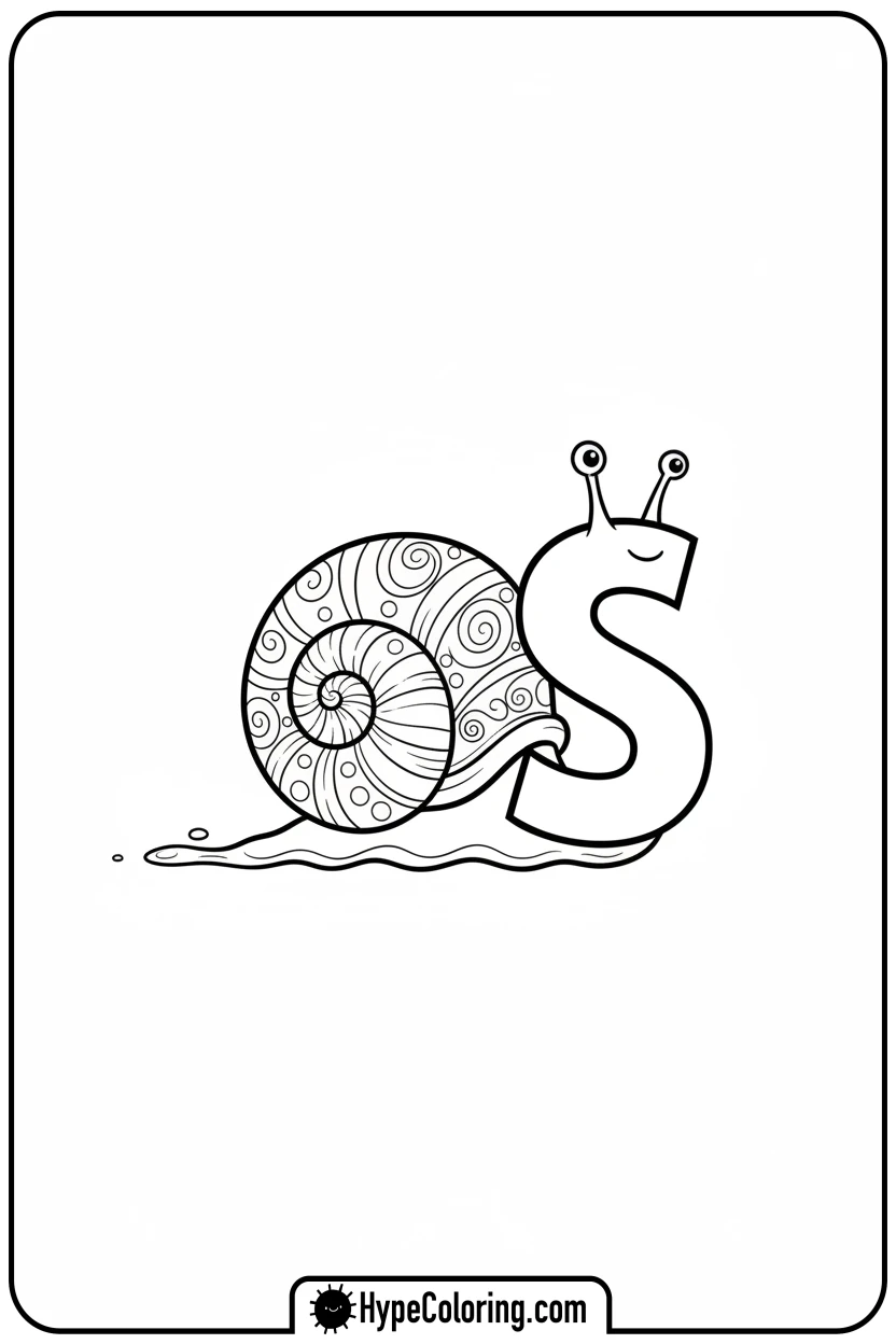 cute-s-snail-with-shell-and-antennae - letter s coloring pages