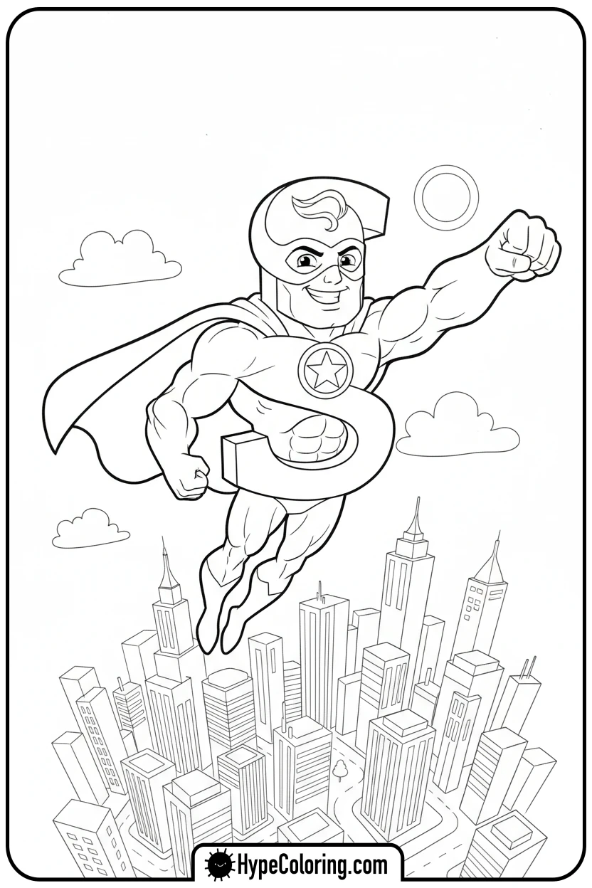 superhero-s-flying-over-city - letter s coloring pages