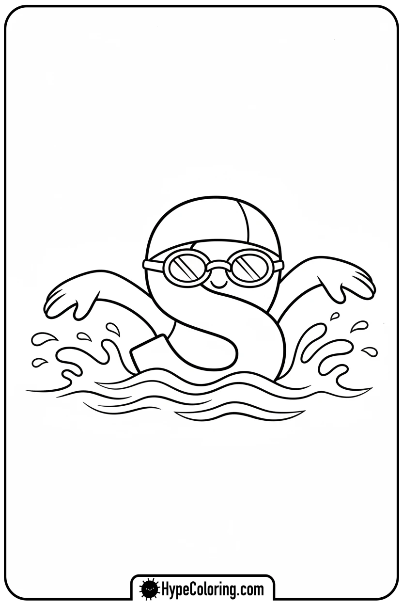 s-swimmer-in-pool-with-goggles - letter s coloring pages