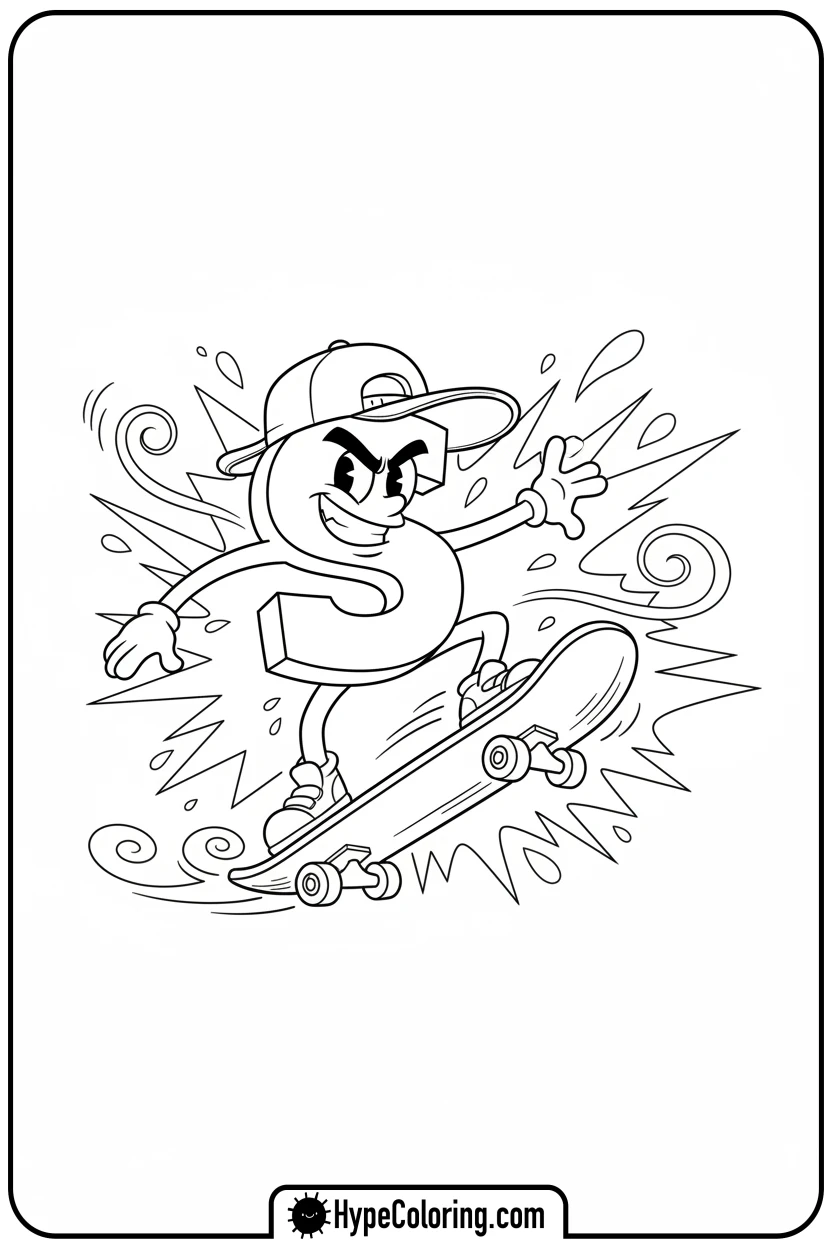 cool-s-skateboarder-doing-trick - letter s coloring pages