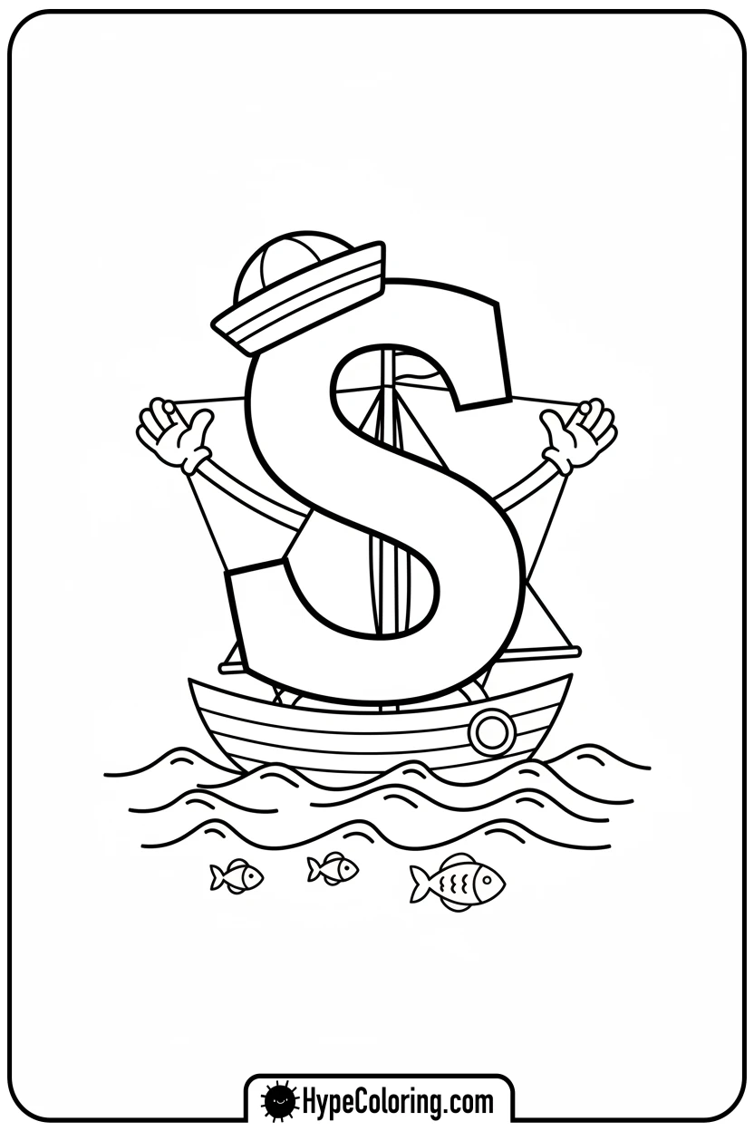 s-sailor-on-a-sailboat - letter s coloring pages