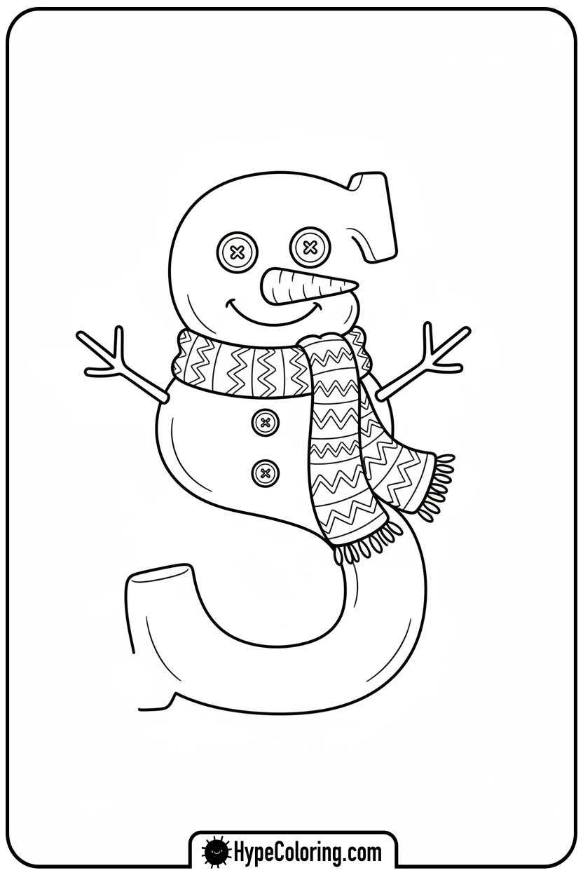 s-snowman-with-carrot-nose-and-scarf - letter s coloring pages