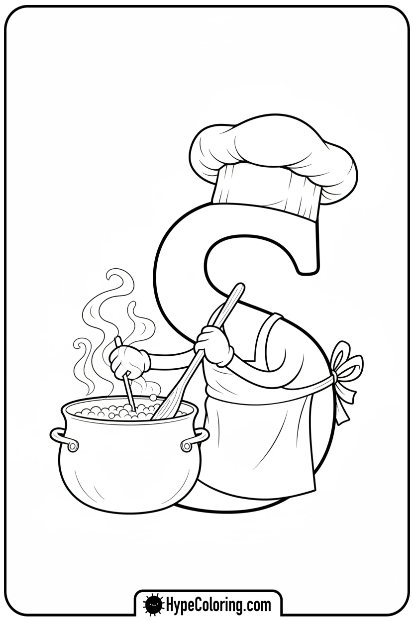 s-chef-stirring-a-pot - letter s coloring pages
