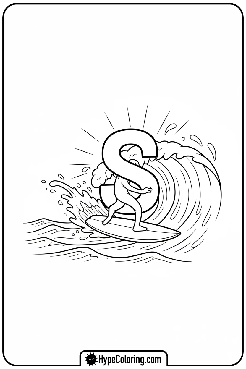 s-surfer-riding-ocean-wave - letter s coloring pages