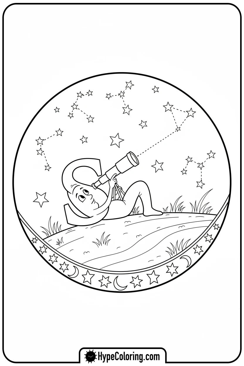s-stargazing-with-telescope - letter s coloring pages