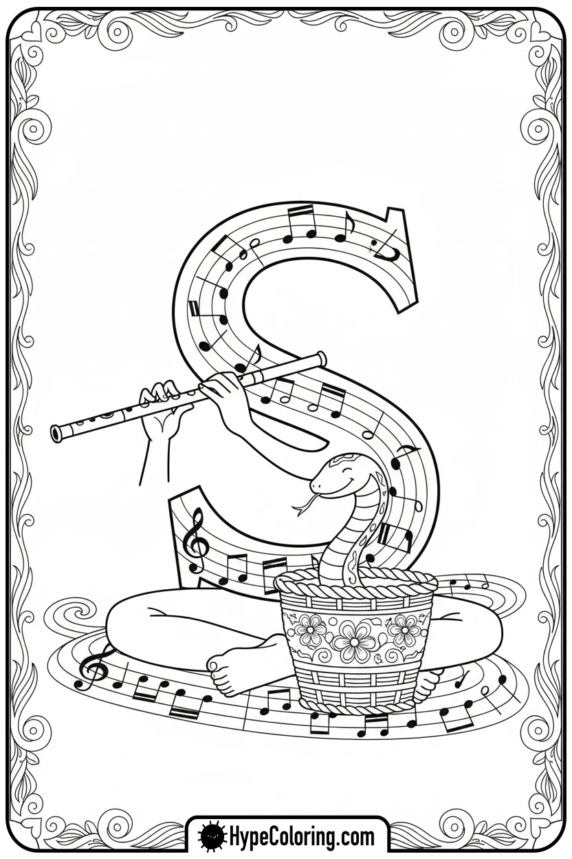 s-snake-charmer-with-flute - letter s coloring pages