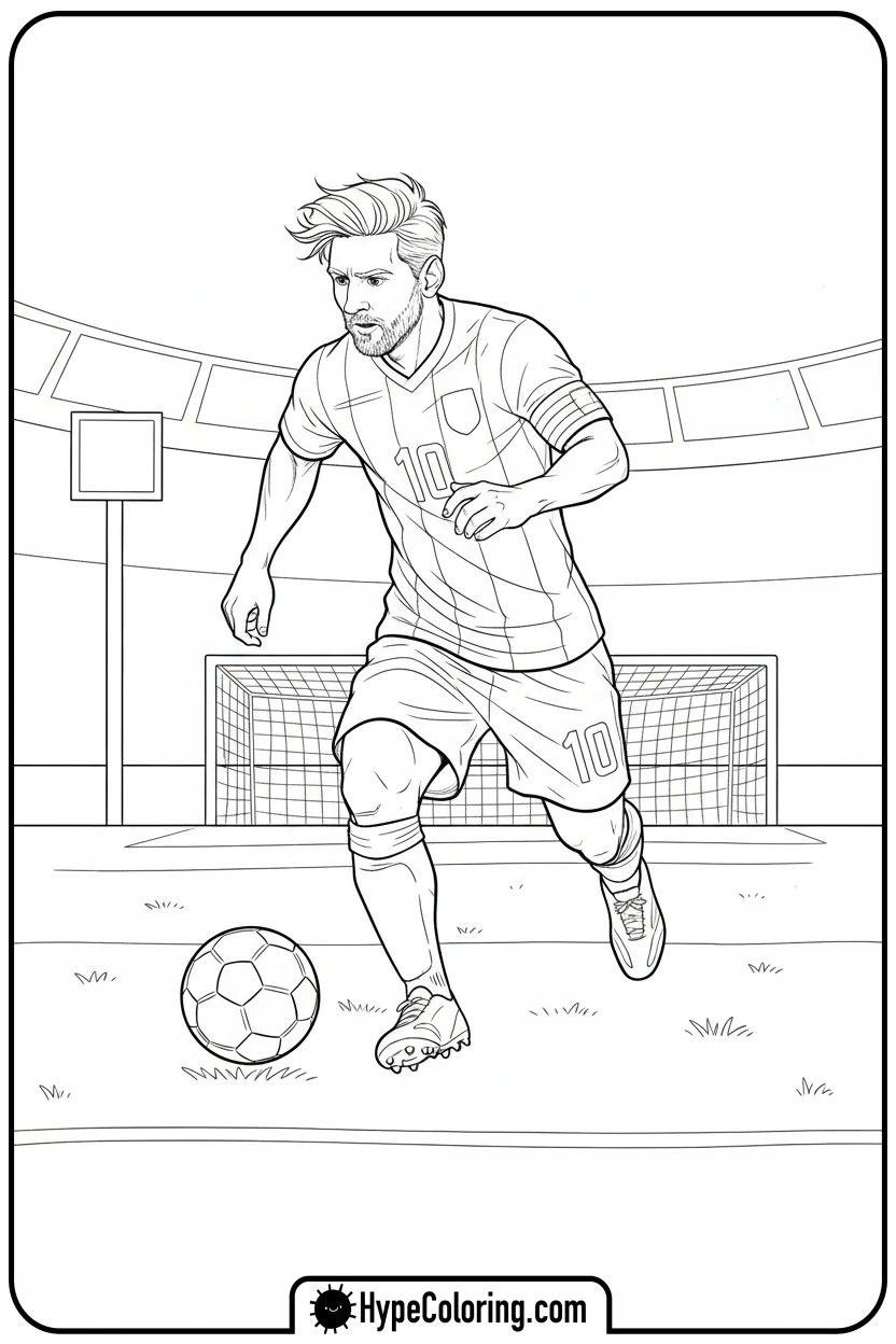 messi-running-with-ball - messi soccer coloring pages