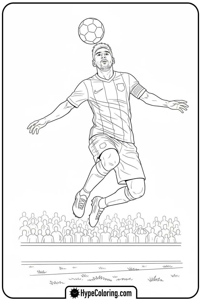 messi-heading-ball - messi soccer coloring pages