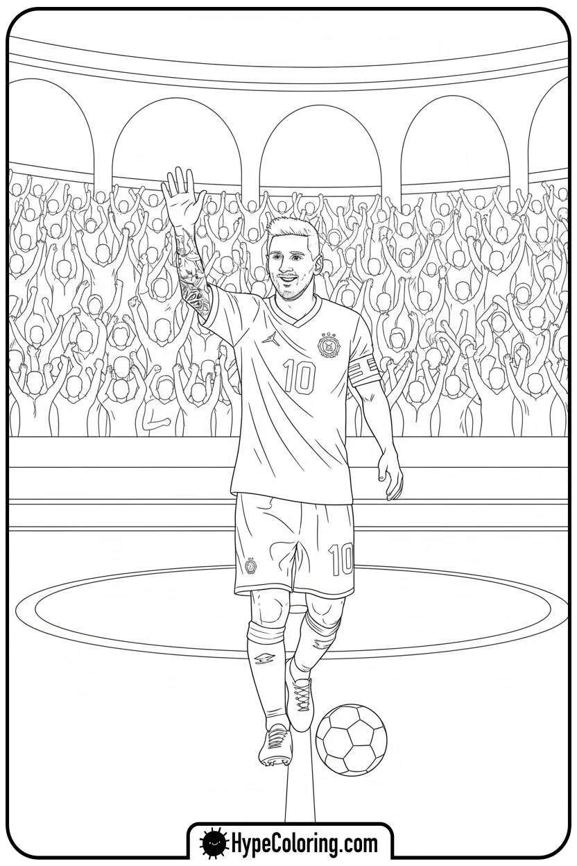 messi-waving-to-fans - messi soccer coloring pages