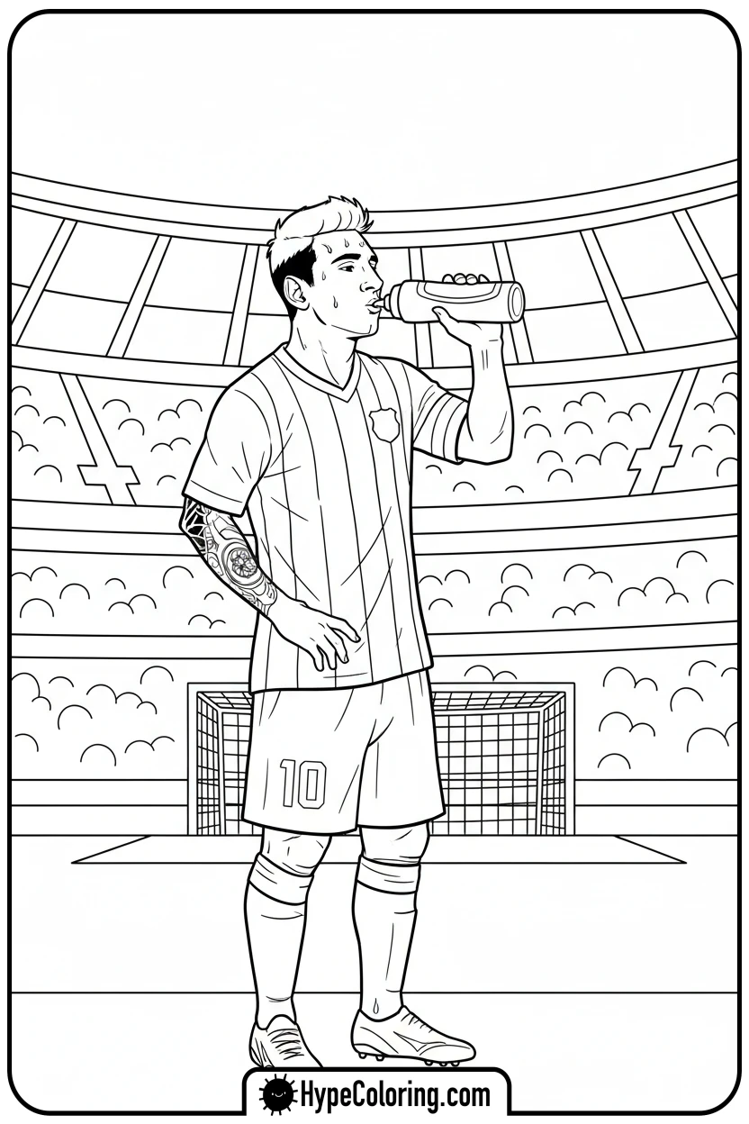 messi-drinking-water - messi soccer coloring pages