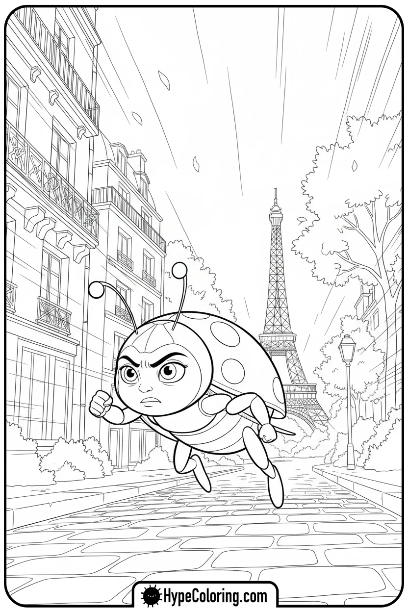ladybug-running-in-paris - miraculous ladybug coloring pages