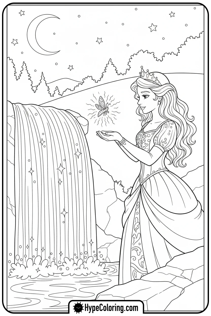 princess-releasing-firefly - printable princess coloring pages