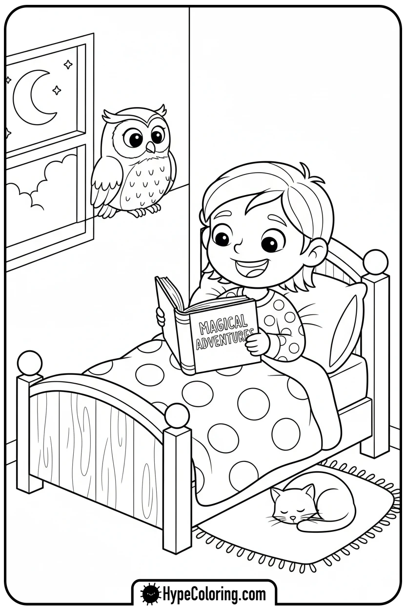 child-reading-in-bed-with-owl - get well soon coloring pages