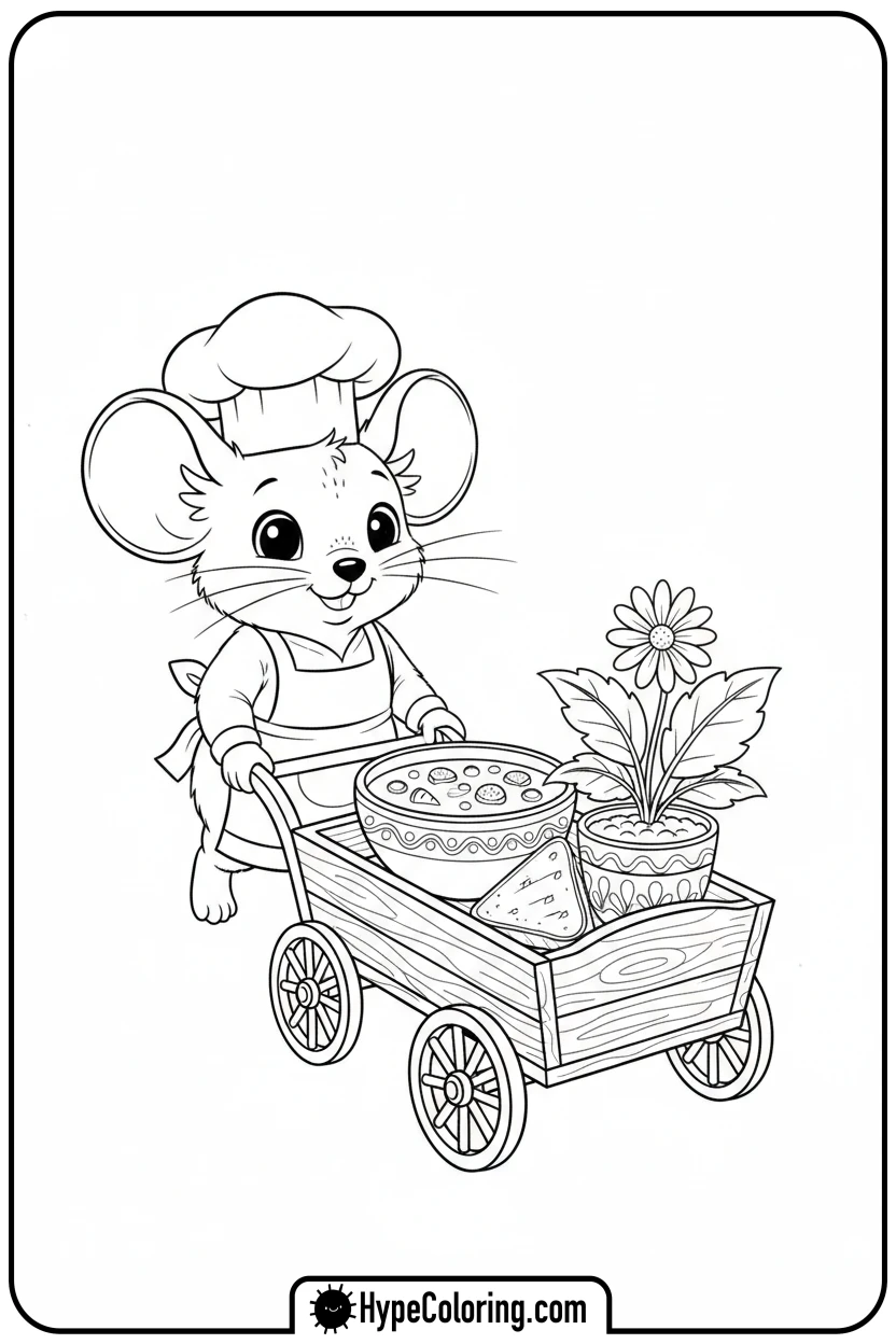 mouse-pushing-soup-and-plant-wagon - get well soon coloring pages