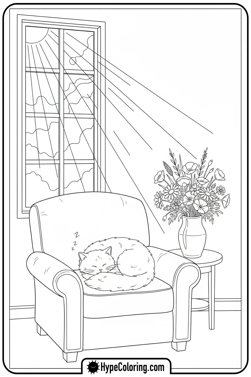 cat-napping-in-sunbeam - get well soon coloring pages