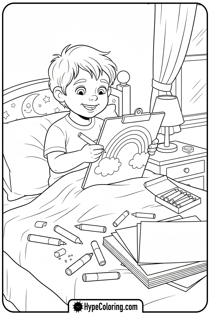 child-coloring-in-bed - get well soon coloring pages