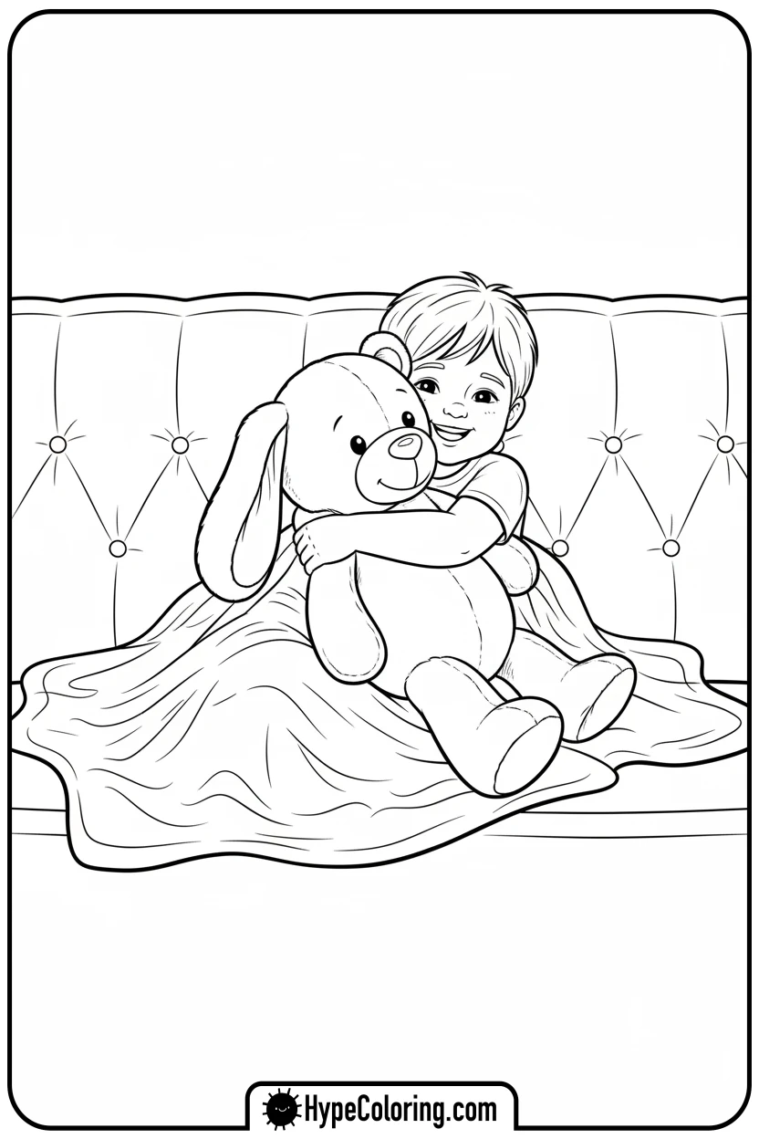 child-hugging-teddy-bear-on-sofa - get well soon coloring pages