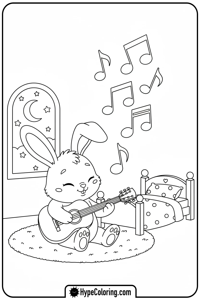 bunny-playing-guitar-for-child - get well soon coloring pages