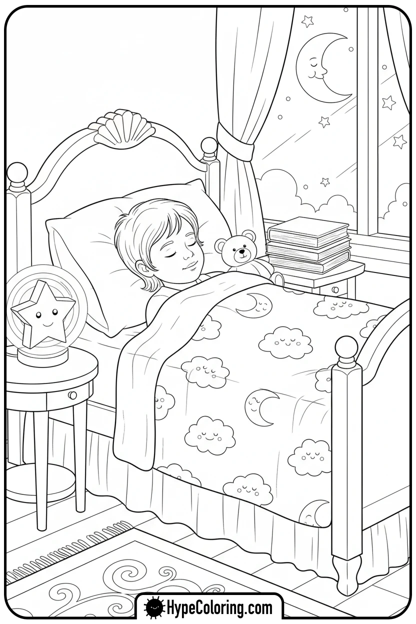 child-sleeping-peacefully-in-bed - get well soon coloring pages