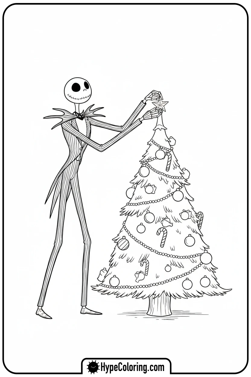 jack-decorating-a-christmas-tree - jack skeleton coloring pages