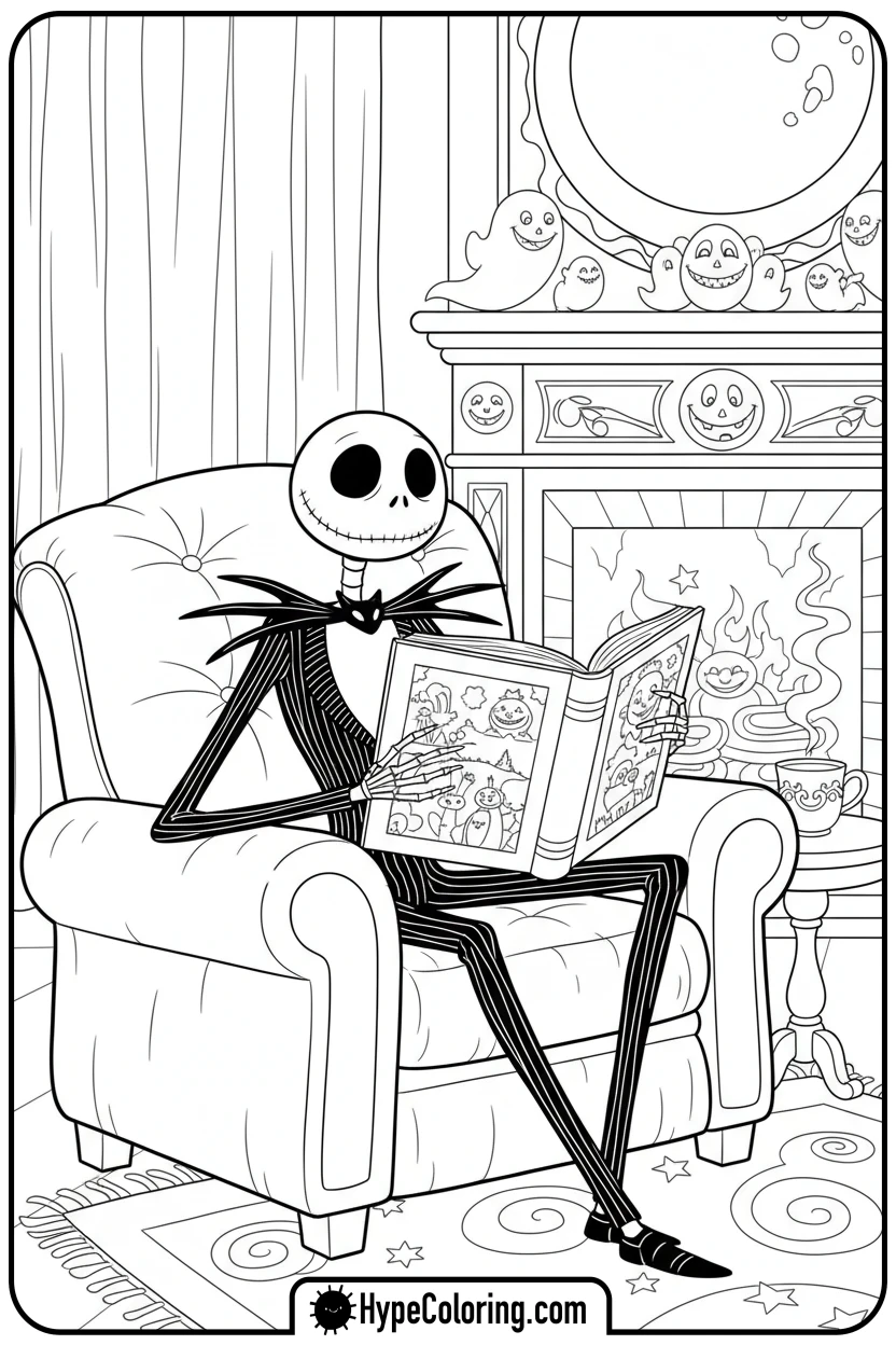 jack-reading-a-storybook - jack skeleton coloring pages