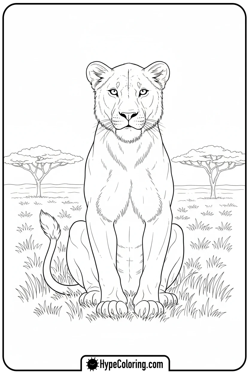 lioness-sitting-gracefully - lioness coloring pages