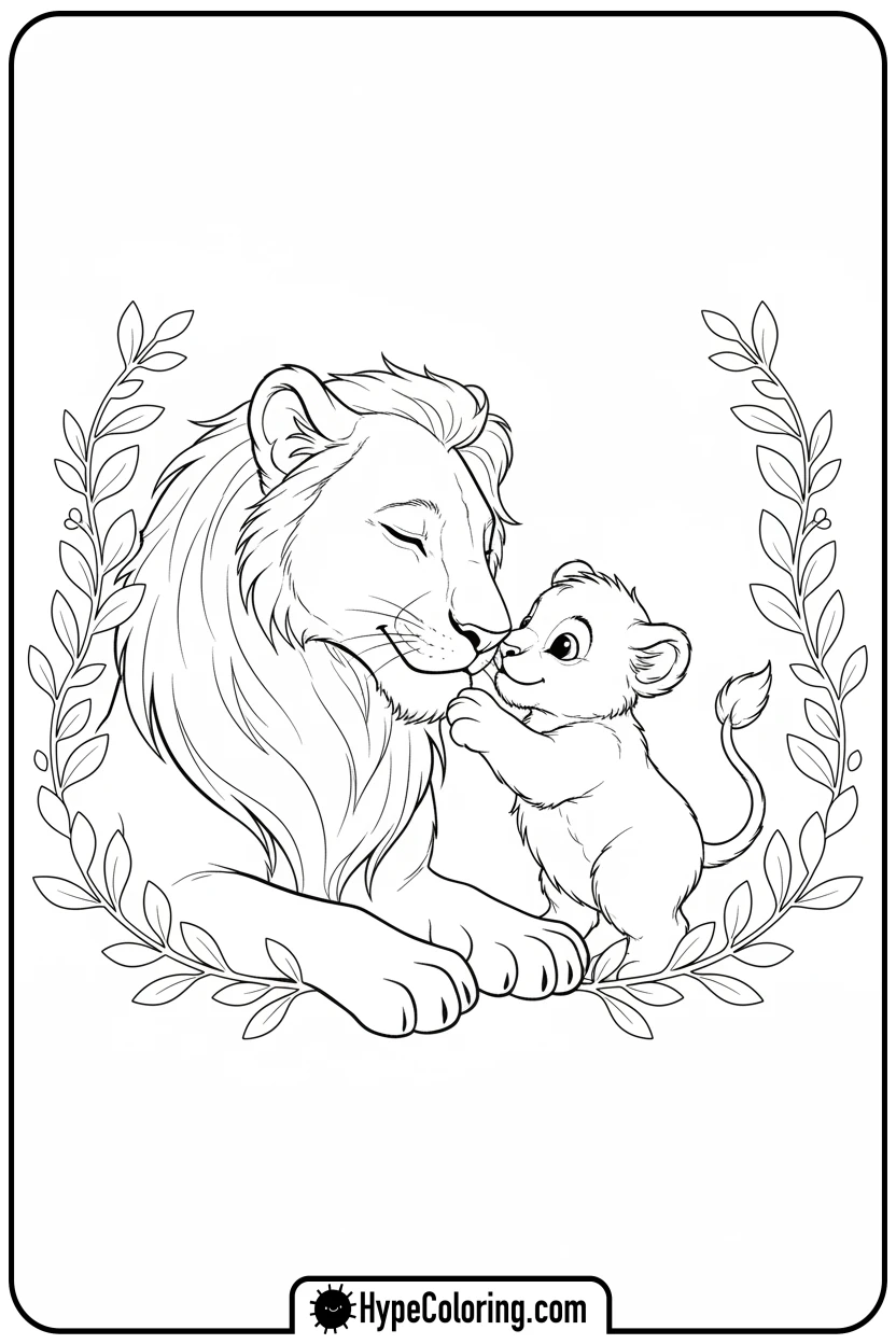 lioness-nuzzling-cub - lioness coloring pages