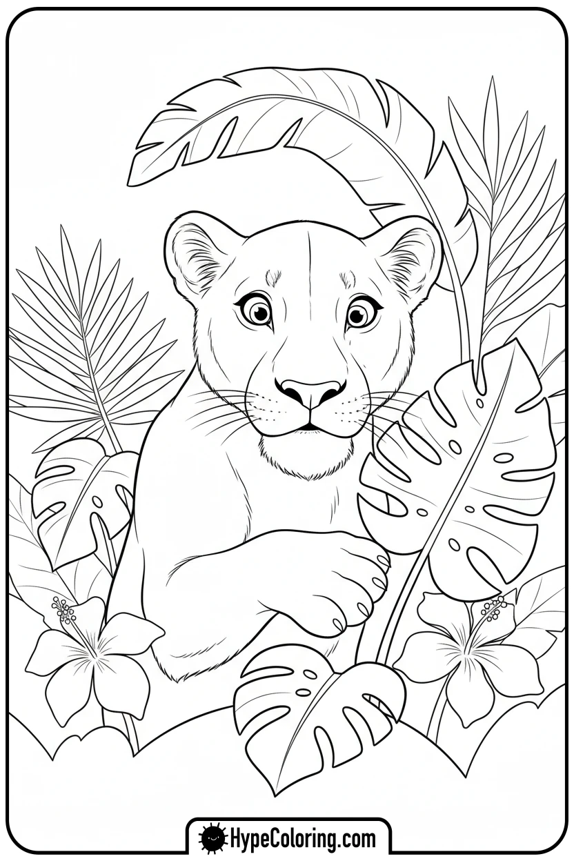 lioness-exploring-plant - lioness coloring pages