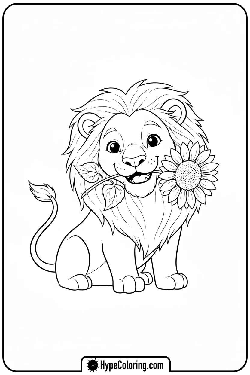 smiling-lioness-with-flower - lioness coloring pages