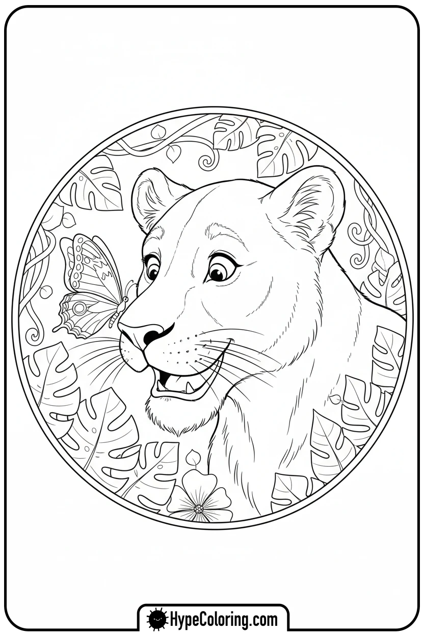 lioness-with-butterfly-on-nose - lioness coloring pages