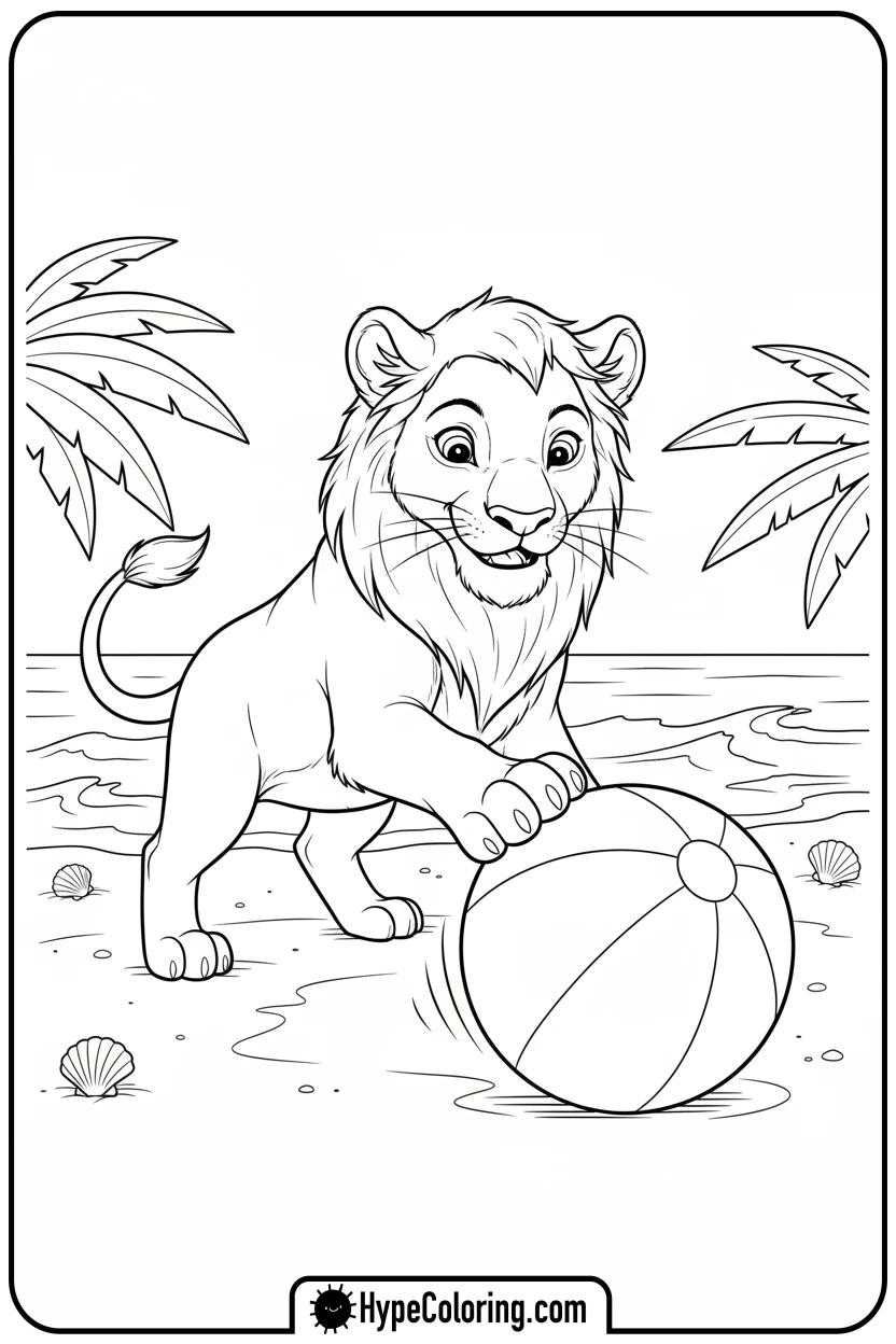 lioness-playing-with-ball - lioness coloring pages