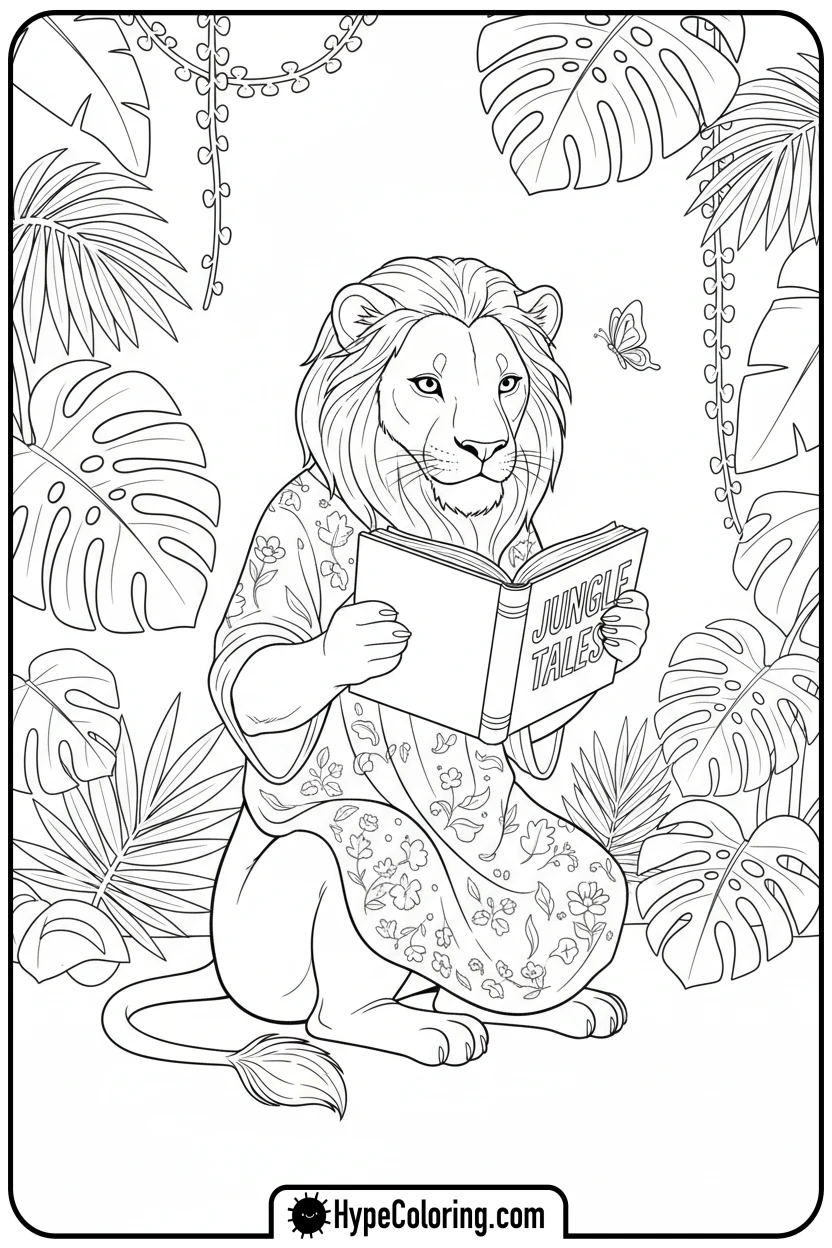 lioness-reading-storybook - lioness coloring pages