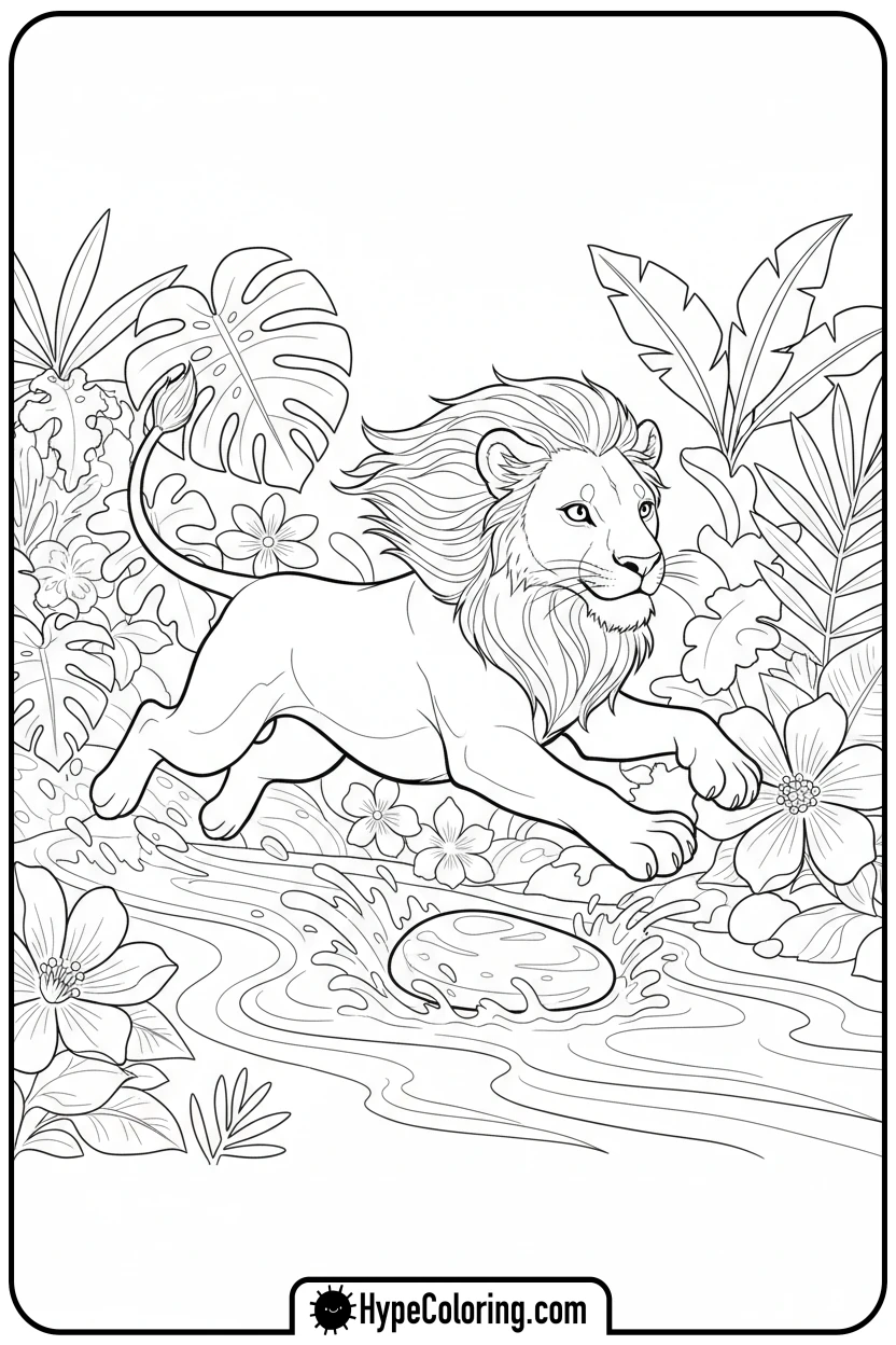 lioness-jumping-playfully - lioness coloring pages