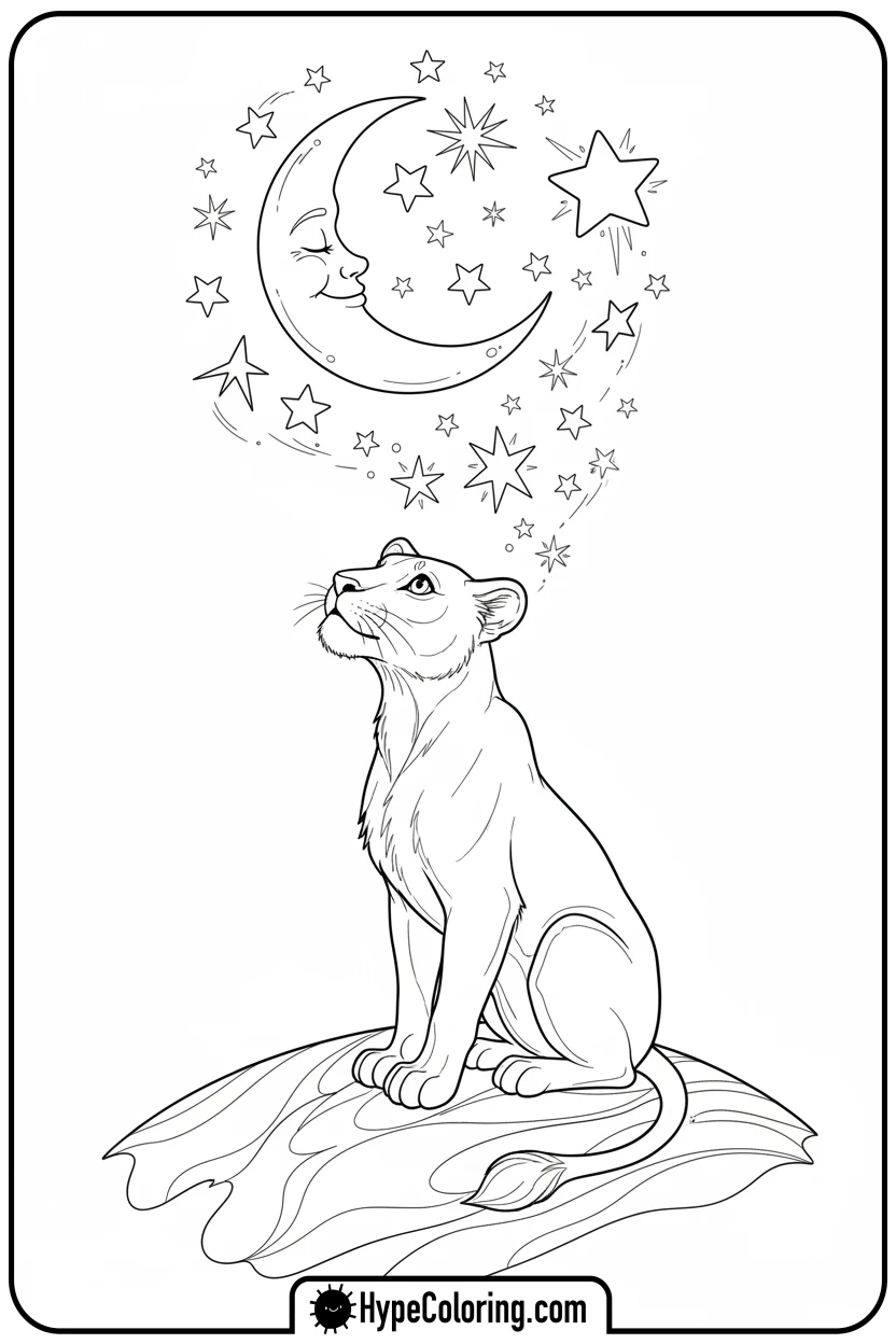 lioness-gazing-at-stars - lioness coloring pages