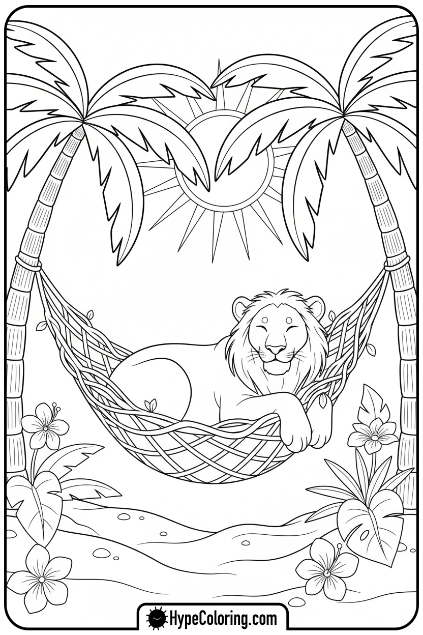 lioness-in-hammock - lioness coloring pages