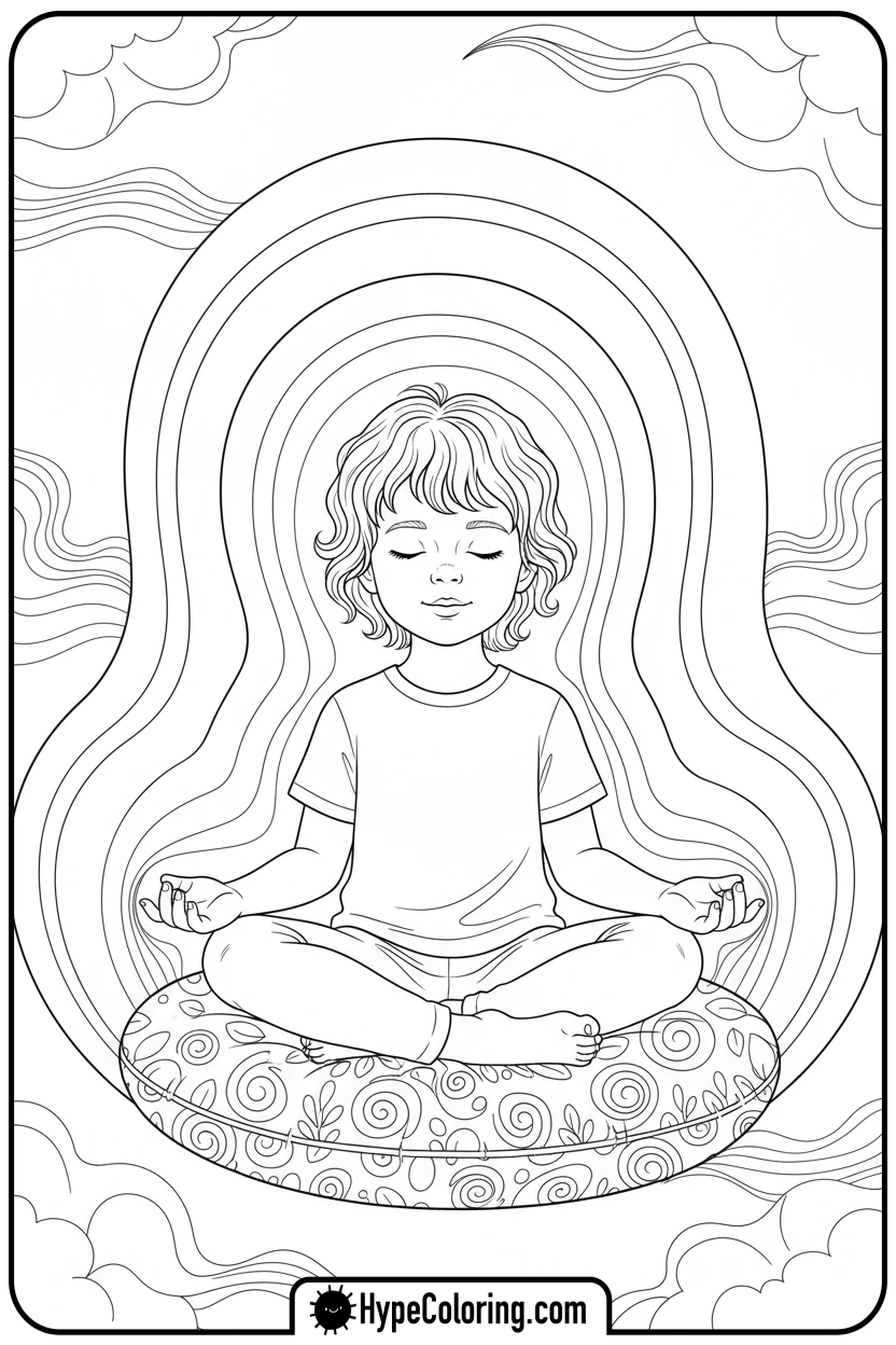Click to download PDF child-meditating-calmly - mental health coloring pages