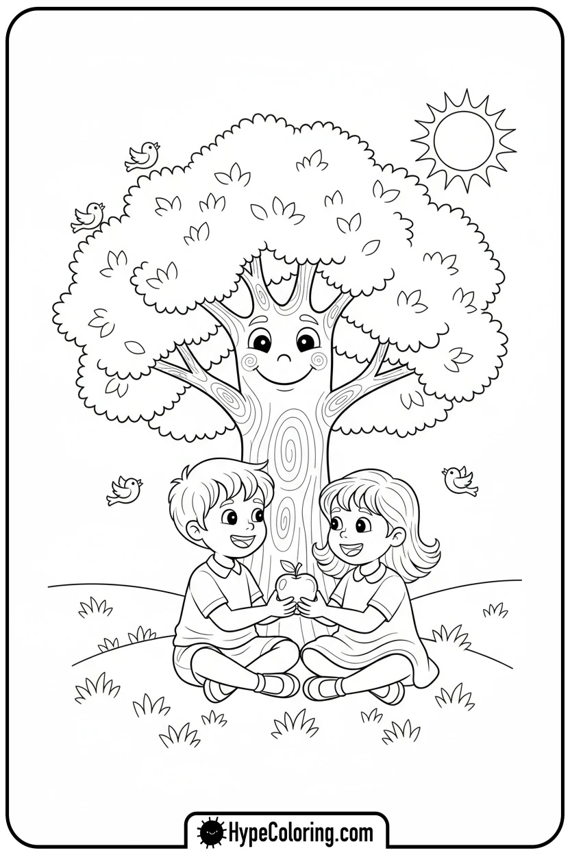 Click to download PDF children-sharing-food - mental health coloring pages