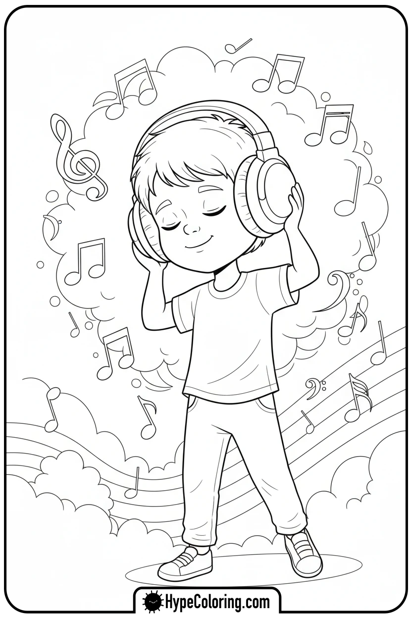 Click to download PDF child-listening-to-music - mental health coloring pages