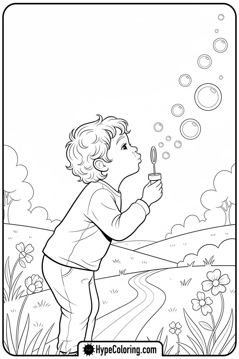 Click to download PDF child-blowing-bubbles - mental health coloring pages