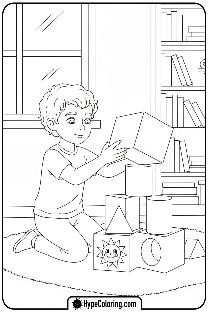 Click to download PDF child-building-block-tower - mental health coloring pages
