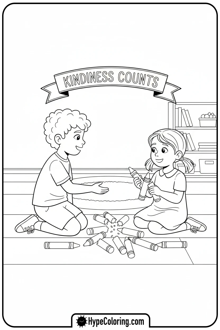 Click to download PDF child-helping-pick-crayons - mental health coloring pages
