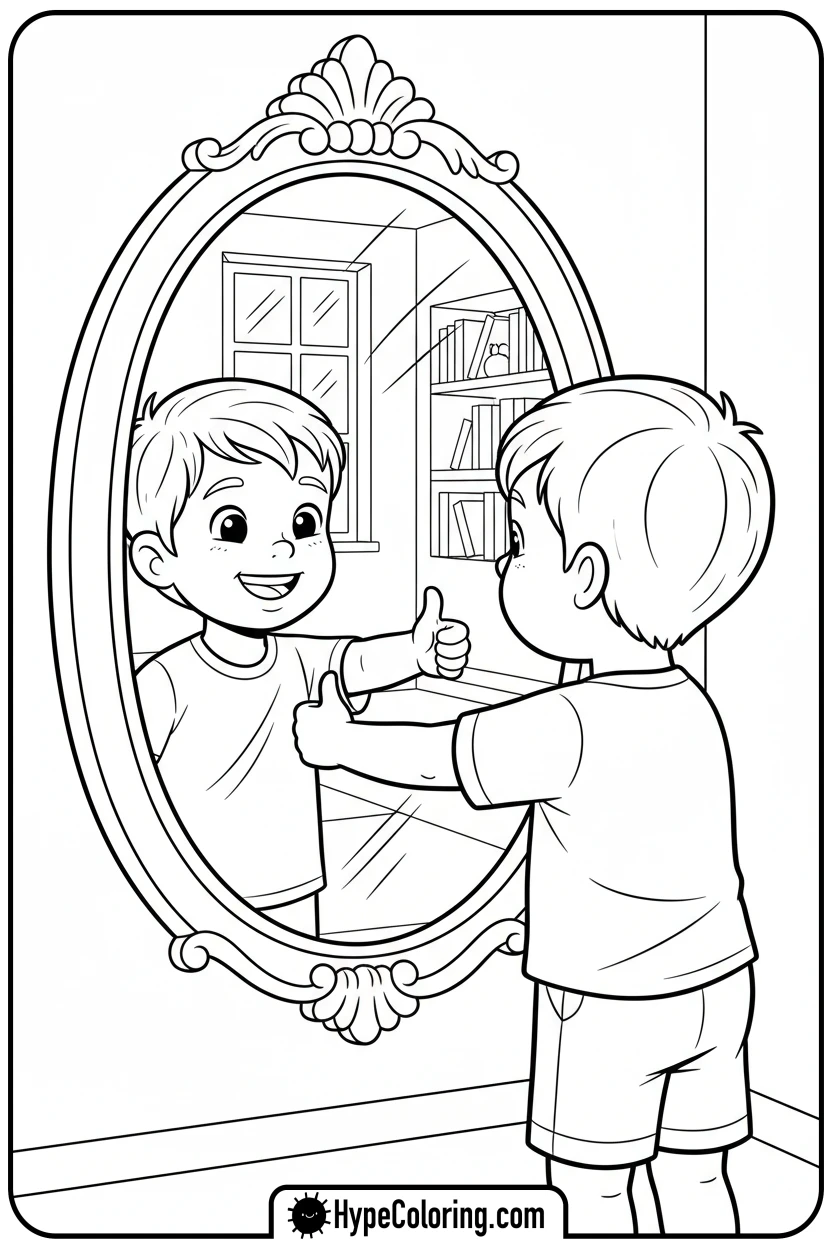 Click to download PDF child-giving-thumbs-up-to-self - mental health coloring pages