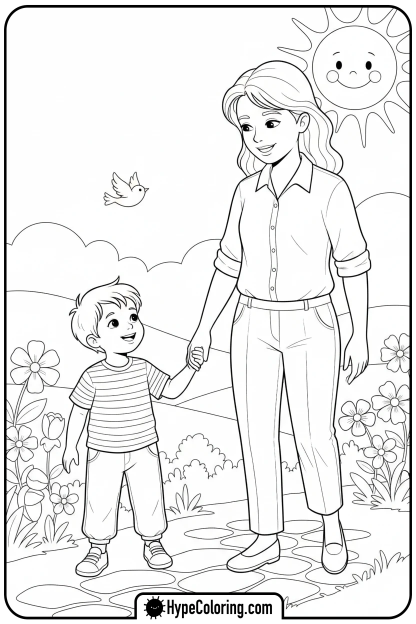 Click to download PDF child-holding-adult-s-hand - mental health coloring pages