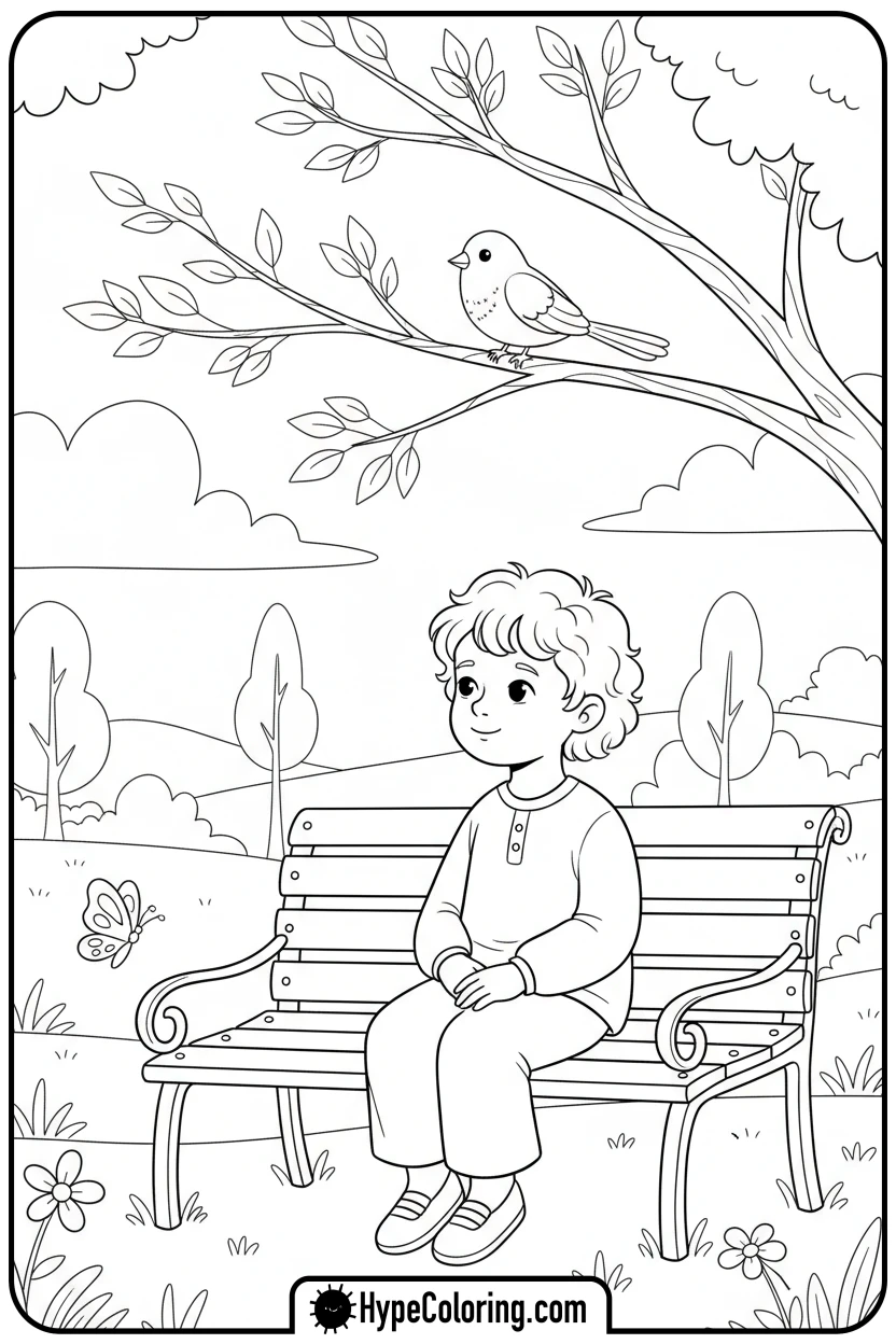 Click to download PDF child-watching-bird - mental health coloring pages