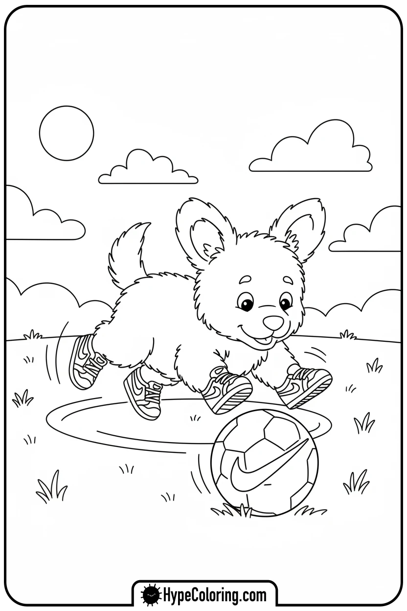 puppy-chasing-nike-soccer-ball - nike coloring pages