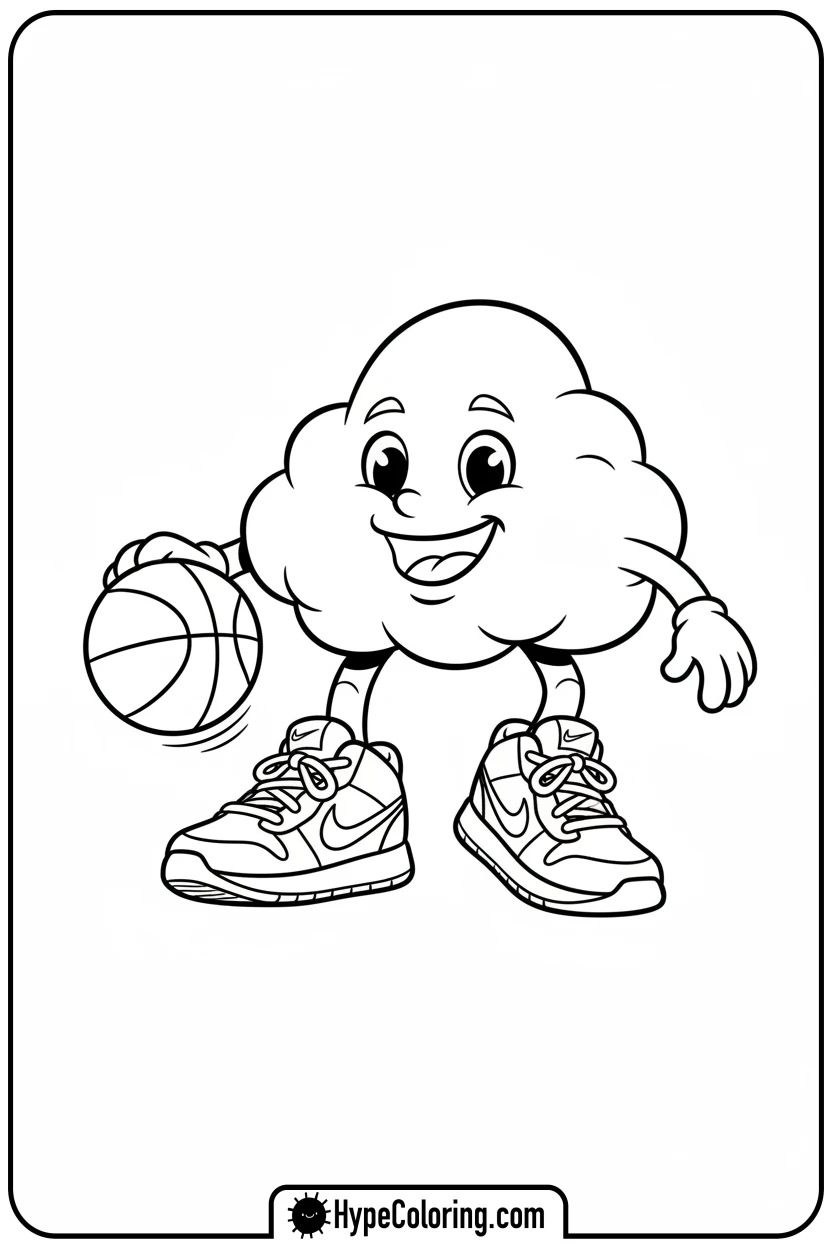 cloud-character-dribbling-nike-ball - nike coloring pages