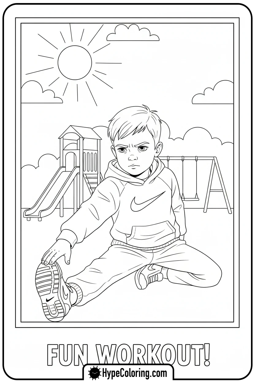 child-stretching-in-nike-gear - nike coloring pages